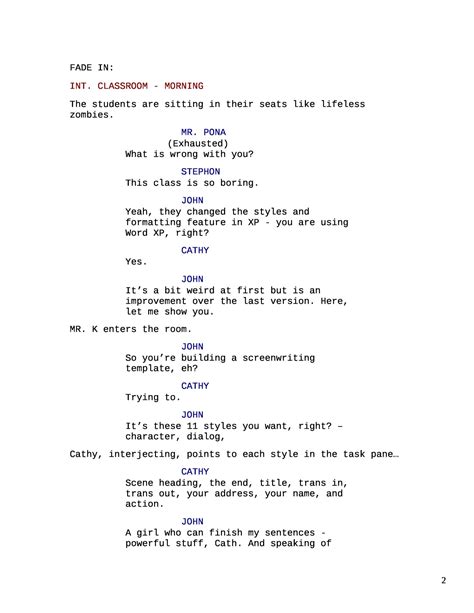 Screenwriting template example