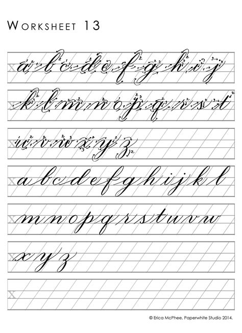 A lettering worksheet with script lettering exercises