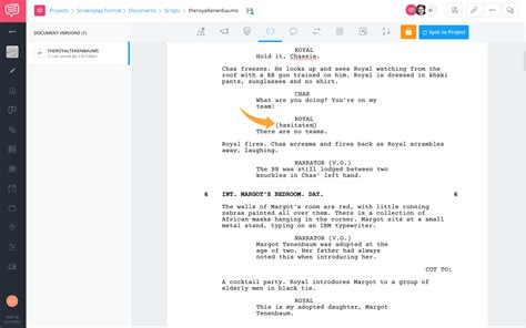 A screenshot of a script template for film