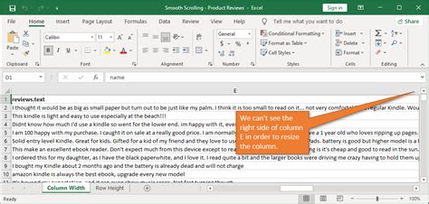 Scrolling row in Excel