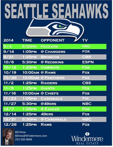 Seahawks Schedule Template PDF