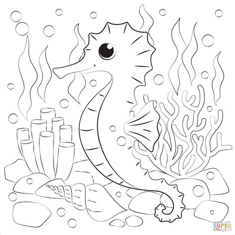 Seahorse coloring page for kids and adults