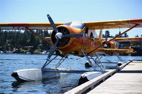 A remote control seaplane in flight