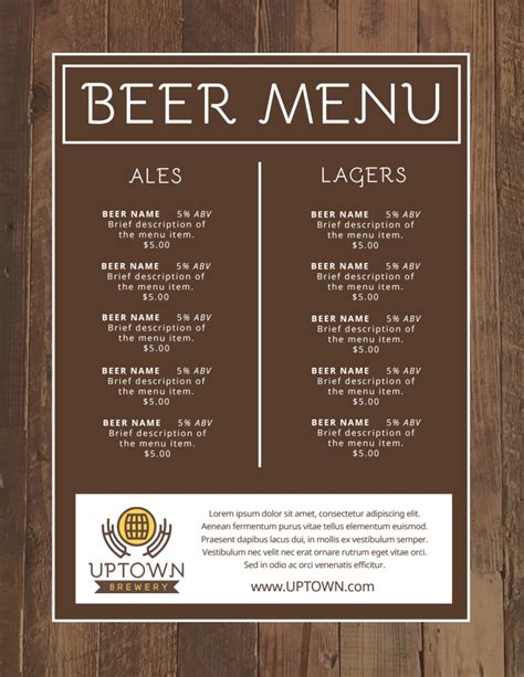 Seasonal Beer Menu Template in Word