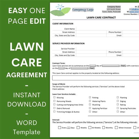 Seasonal lawn care contract