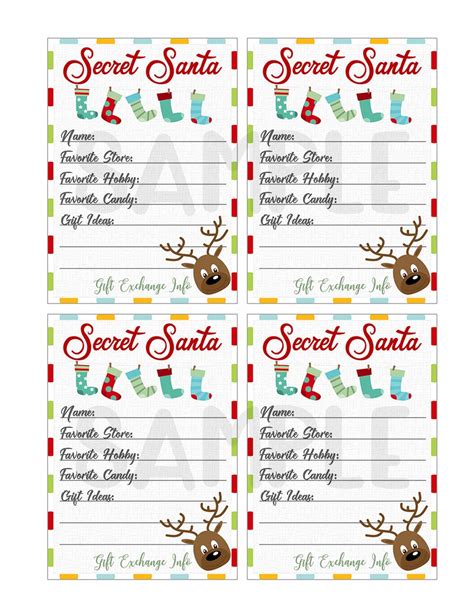 Secret Santa printable with gift ideas