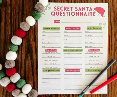 Secret Santa questionnaire