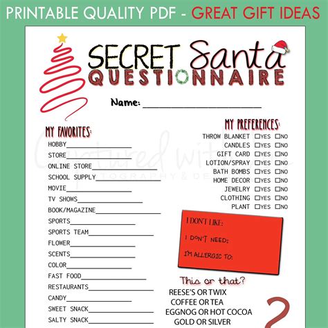 Secret Santa Questionnaire Template