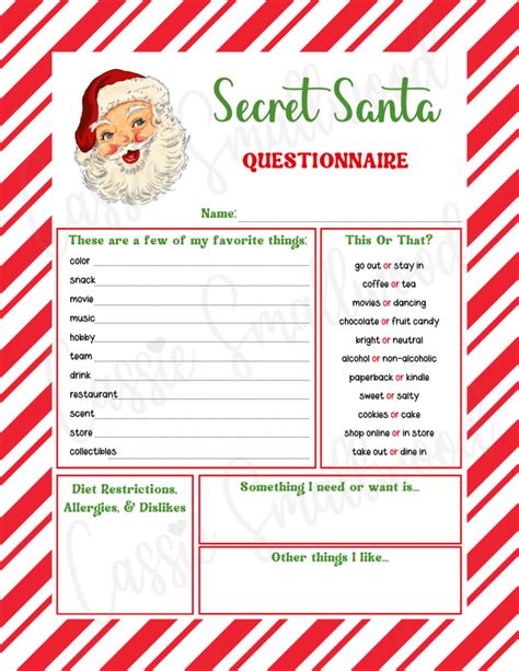 Secret Santa Questionnaire for a Large Group