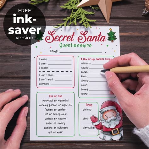 Secret Santa Questionnaire for Coworkers