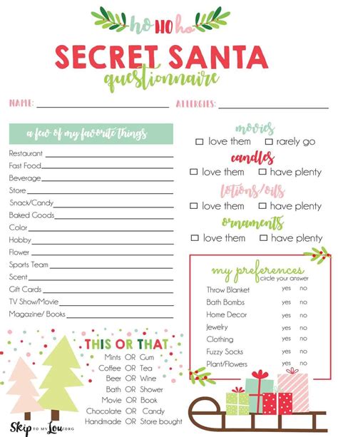 Secret Santa Questionnaire Template 5