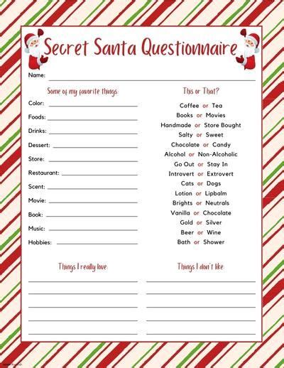 Secret Santa Questionnaire Template 6