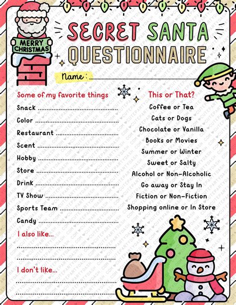 Secret Santa Questionnaire with a Holiday Theme