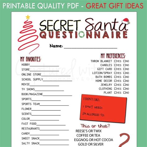 Secret Santa Questionnaire with a Personal Touch