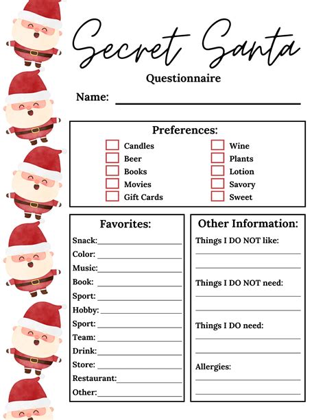 Secret Santa Sheet