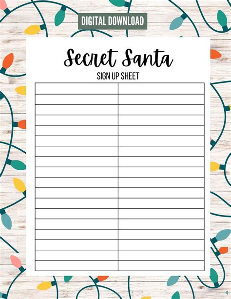 Secret Santa sign-up sheet