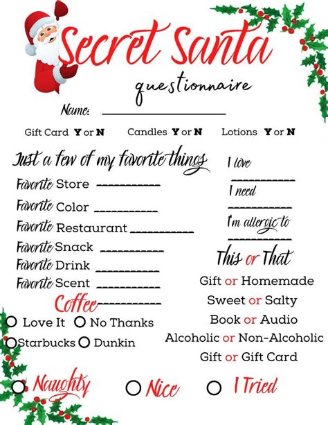 Secret Santa List Template 1