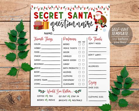 Secret Santa List Template 7