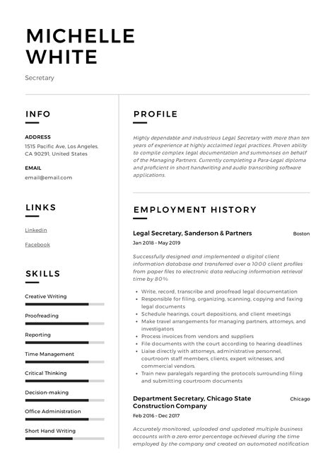 Secretary Resume Format Image