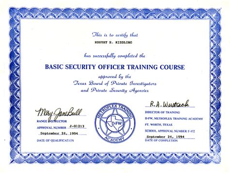 Security officer holding a certification badge