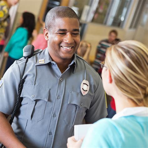 Security officer helping the public