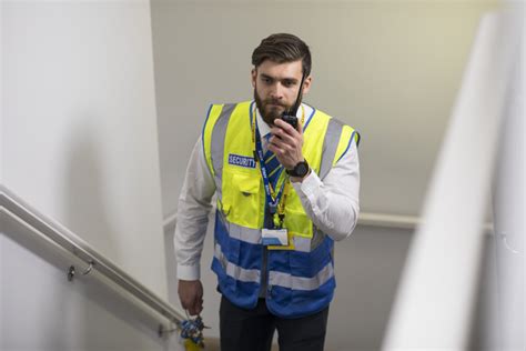 Security officer patrolling a building