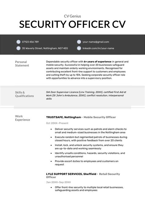 Security Officer Resume Example 2