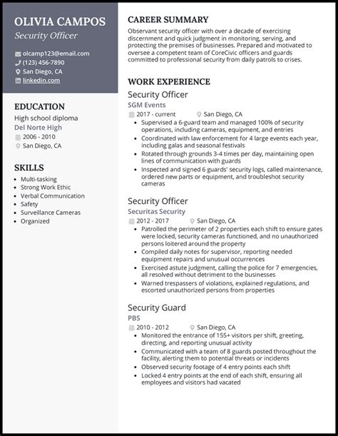 Security Officer Resume Example 7