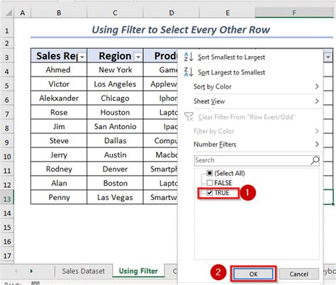 Filter view for selecting every other row