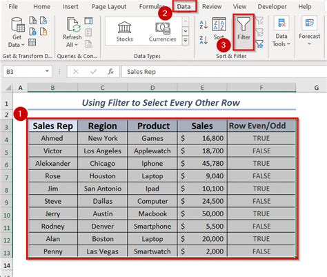 Shortcut method for selecting every other row