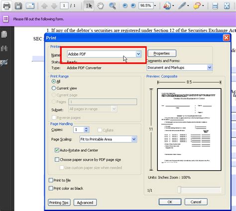 Select PDF Option