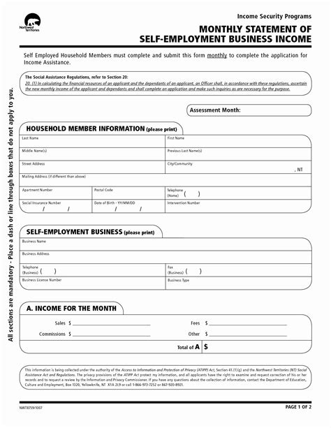 Self Employment Financial Template