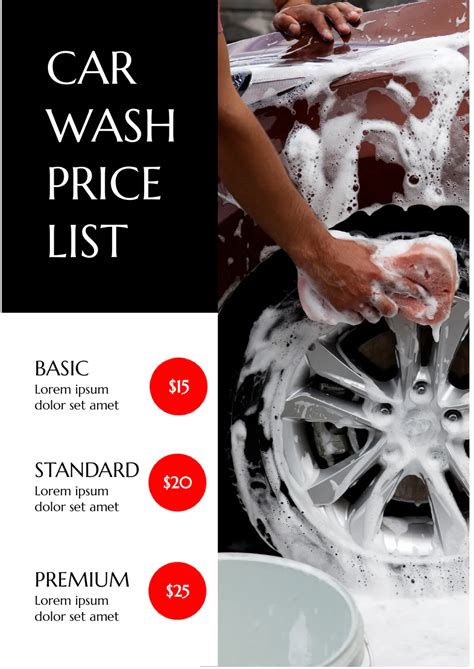 Self-Serve Car Wash Price List Template