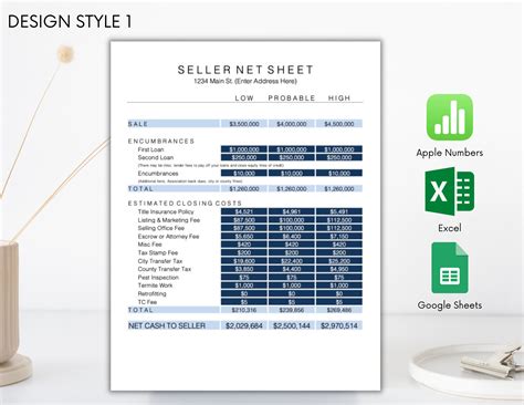 A sample seller net sheet template