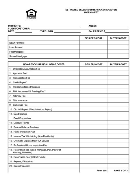 A sample seller net sheet template