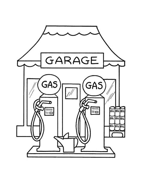 Semi-truck at gas station coloring page