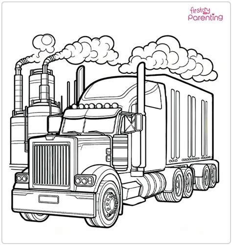 Semi truck coloring page for preschoolers