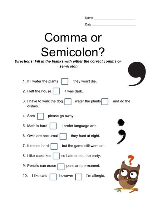 Boost your grammar skills with semicolon and comma exercises