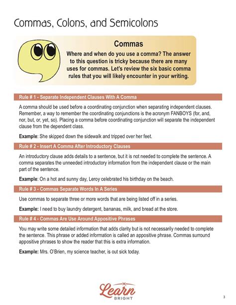 Semicolon and comma exercises for advanced learners