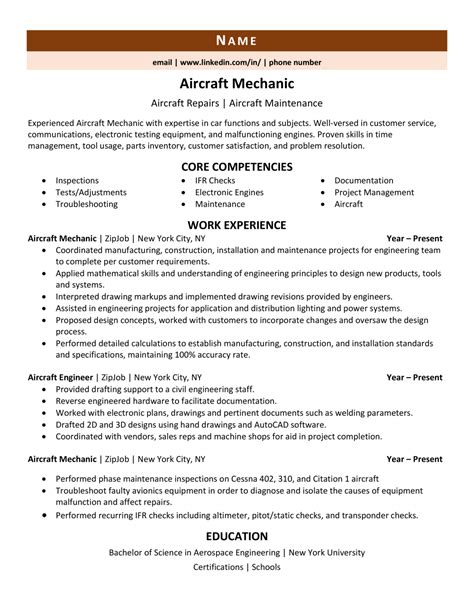 Senior Aircraft Mechanic Resume Template