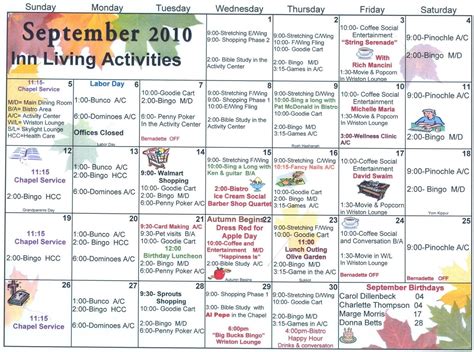 Senior Care Activity Calendar Template