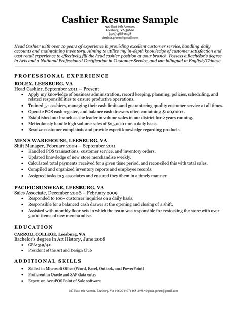 Senior Cashier Resume Template