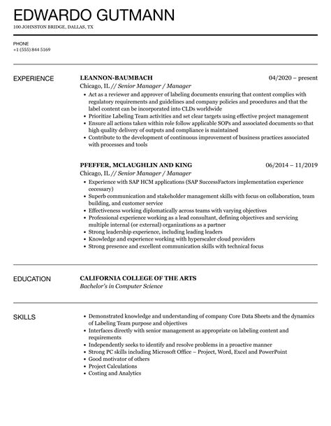 Senior Management Resume Templates