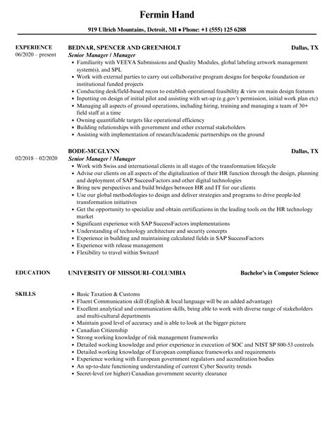 Senior Manager Resume Proofread