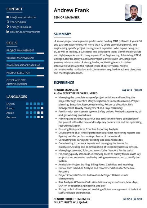 Senior Manager Resume Template Example