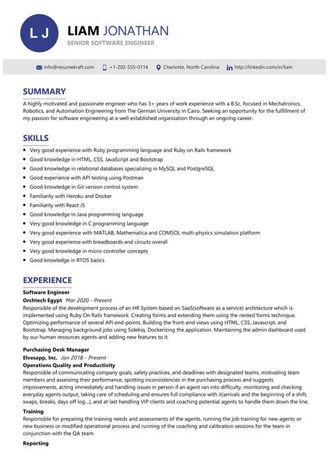 Senior Software Engineer Resume Template 2