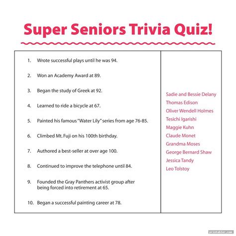 Using Senior Trivia Printables