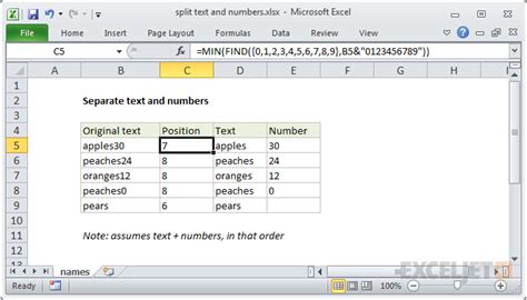 Separating Numbers and Text in Excel using Formulas