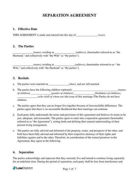 Marriage Separation Agreement Form