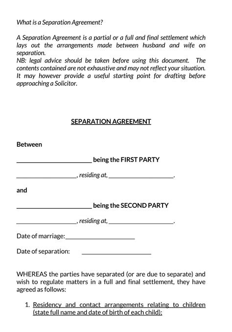 Separation Agreement Template 1